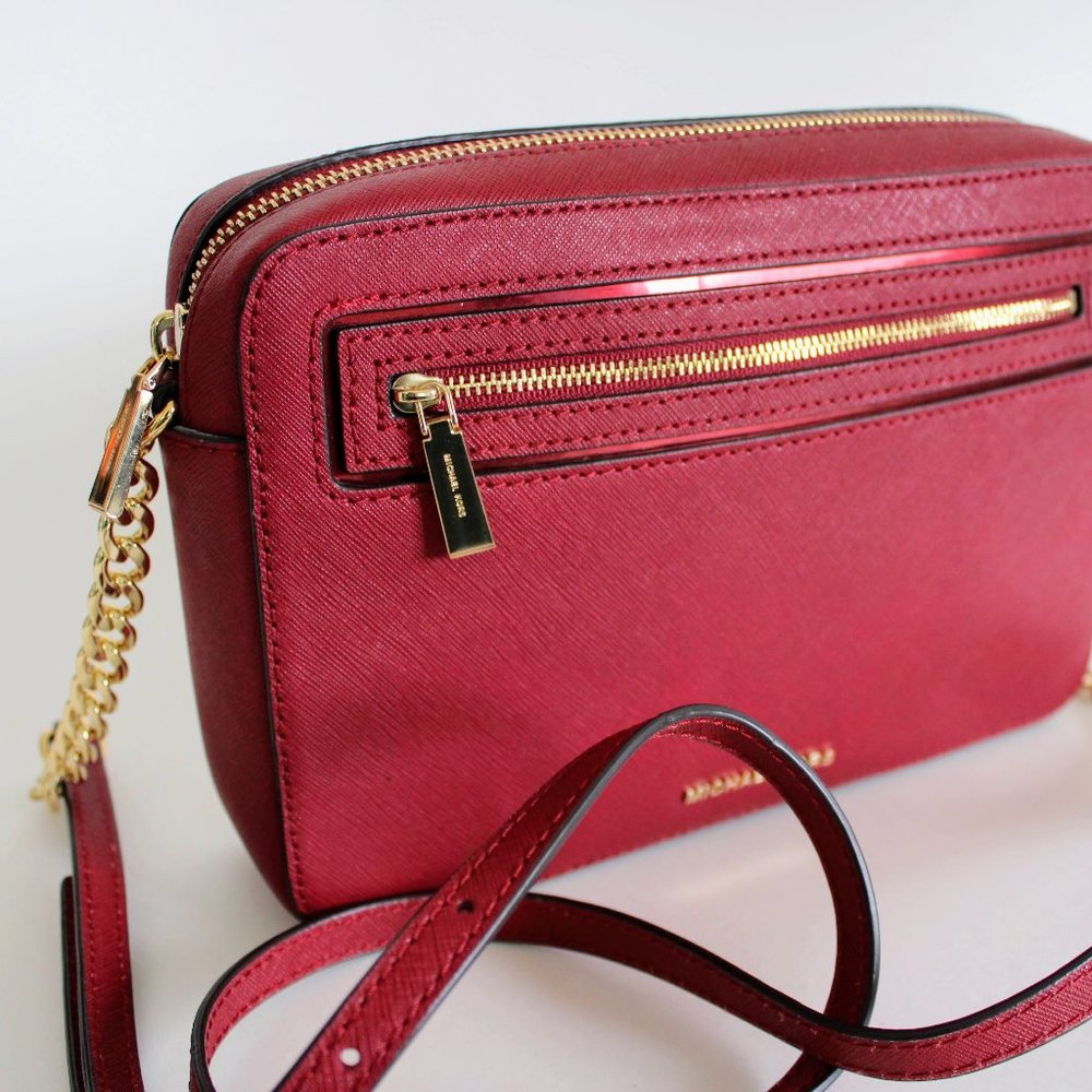 Michael Kors Red Jet Set Large Saffiano Leather Crossbody Bag